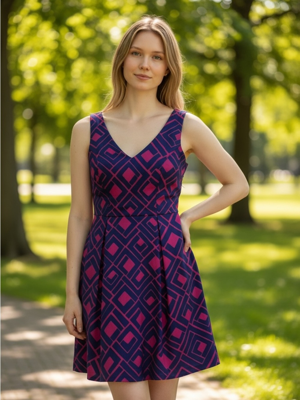 NWT Alice & Trixie sleeveless mini dress featuring a geometric diamond print XS